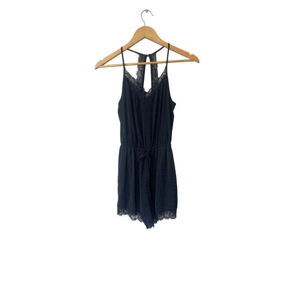 Hollister Y2K Lace Romper Size XS Black V Neck Sleeveless Halter Fairy Grunge